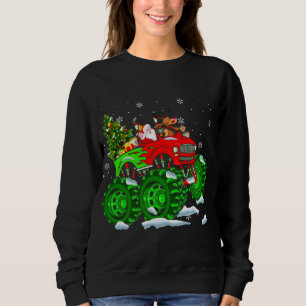 Santa And Reindeer Riding Monster Red Truck Funny Sweatshirt