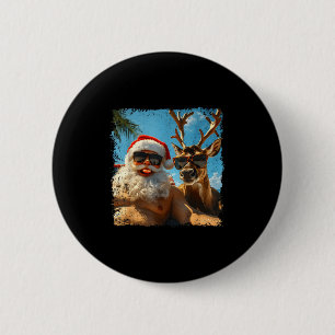 Santa And Reindeer Selfie Funny Christmas Vacation 6 Cm Round Badge
