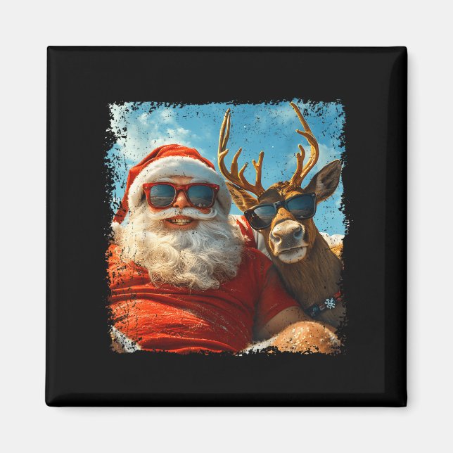 Santa And Reindeer Selfie Funny Christmas Vacation Magnet (Front)