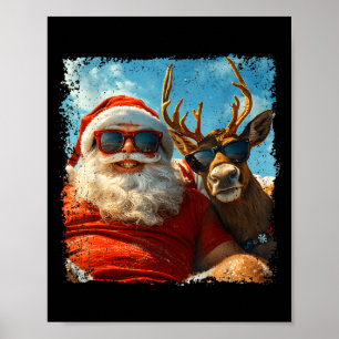 Santa And Reindeer Selfie Funny Christmas Vacation Poster