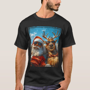 Santa And Reindeer Selfie Funny Christmas Vacation T-Shirt