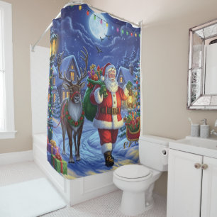Santa and Reindeer Shower Curtain