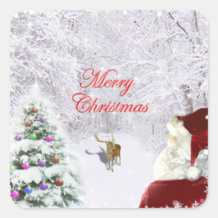 Santa and Reindeer Square Sticker