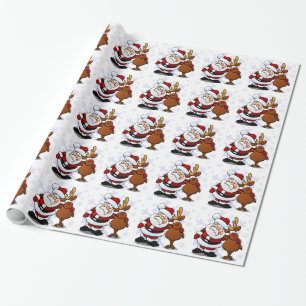 Santa and Reindeer Standing Arm in Arm Wrapping Paper
