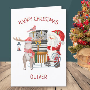 Santa and Reindeer with Sleigh Personalised Kids Holiday Card