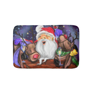 Santa and Reindeers Funny Christmas Bath Mat