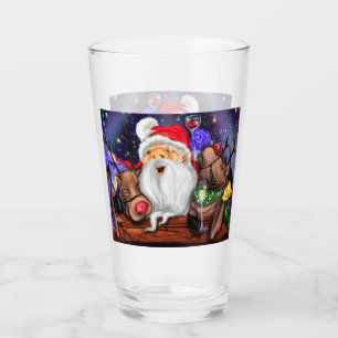 Santa and Reindeers Funny Christmas Glass