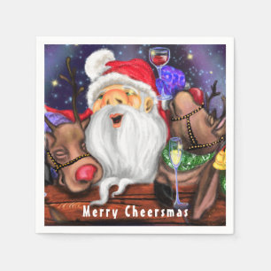 Santa and Reindeers Funny Christmas Napkins