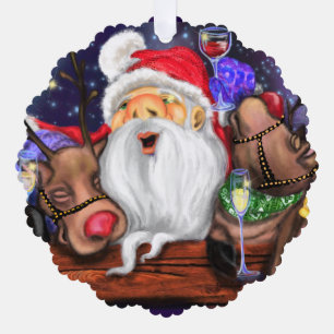 Santa and Reindeers Funny Christmas Ornament Card