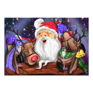 Santa and Reindeers Funny Christmas Poster