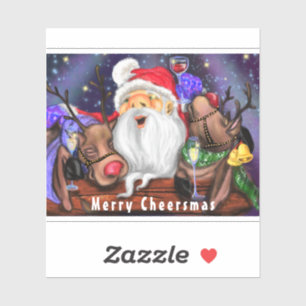 Santa and Reindeers Funny Christmas Sticker