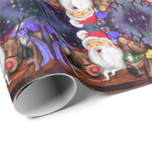 Santa and Reindeers Funny Christmas Wrapping Paper