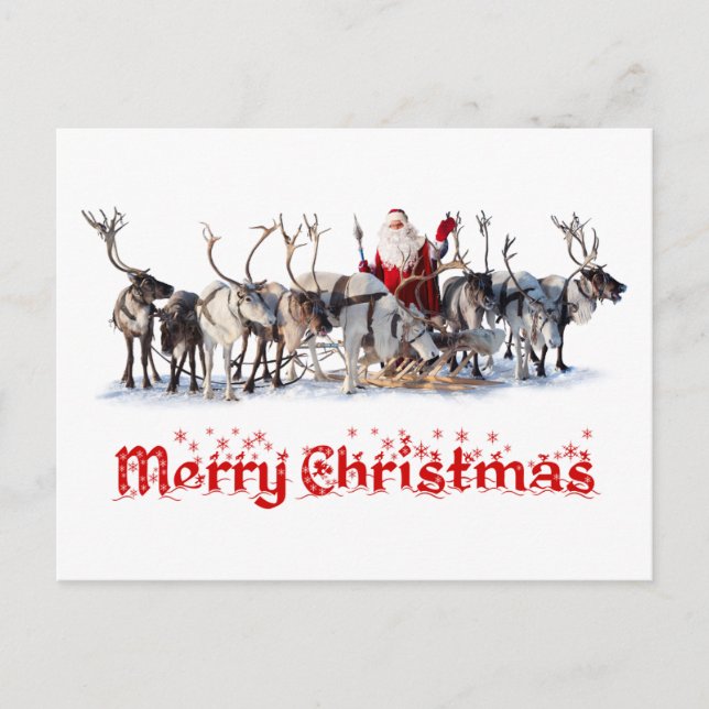 Santa and Reindeers Holiday Postcard (Front)