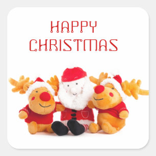 Santa And Reindeers Square Sticker