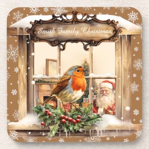 Santa And Robin Christmas Coaster
