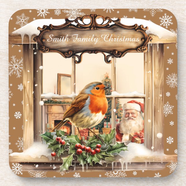 Santa And Robin Christmas  Coaster (Front)