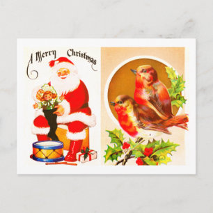 Santa and robins Merry Christmas postcard