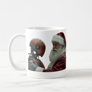 santa and robo elf coffee mug