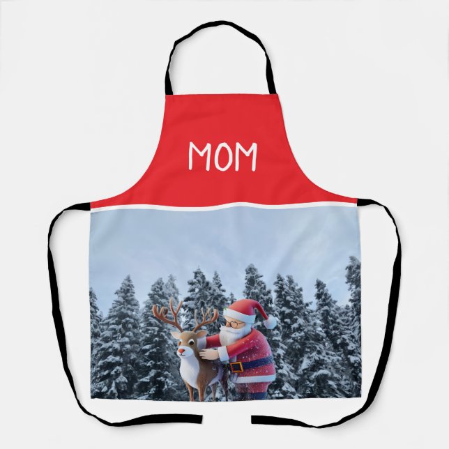 Santa and Rudolf Mom Chef All-Over Print Apron (Front)