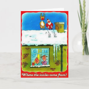 Santa and Rudolf Pees on Roof Greeting Card