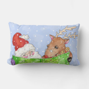 Santa and Rudolf with the list Lumbar Cushion