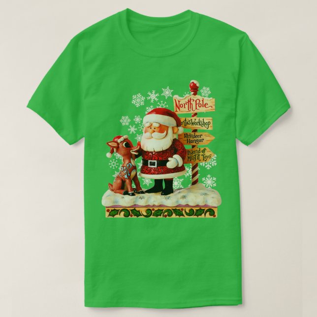 Santa and Rudolph Folk Art Style T-Shirt (Design Front)