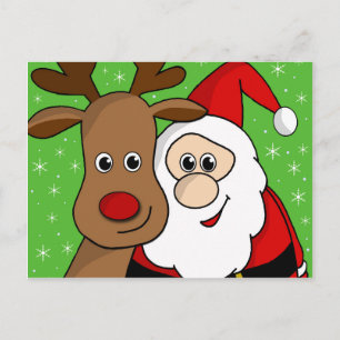 Santa and Rudolph sefie Holiday Postcard