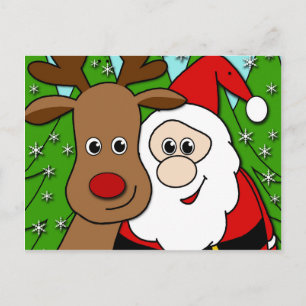 Santa and Rudolph selfie Holiday Postcard