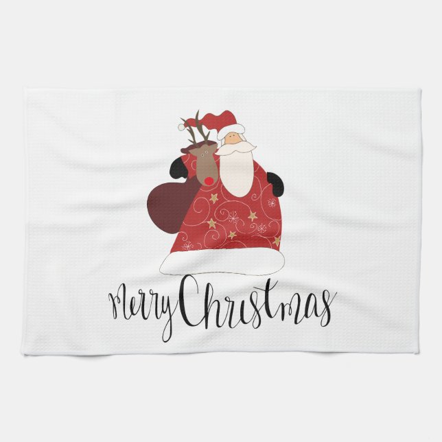 Santa and Rudolph Tea Towel (Horizontal)