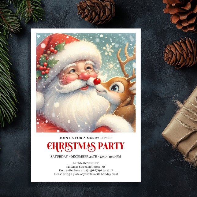 Santa and Rudolph Winter Holiday Party Invitation (Santa and Rudolph Winter Holiday Party Invitation)