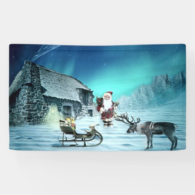 Santa and Rudolph with Sled Banner (Horizontal)