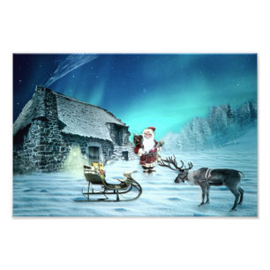 Santa and Rudolph with Sled Photo Print