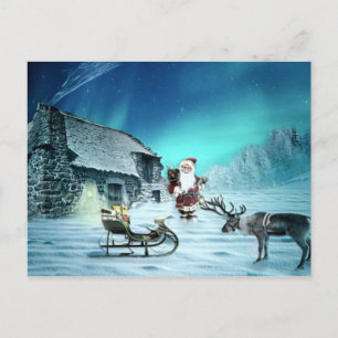 Santa and Rudolph with Sled Postcard