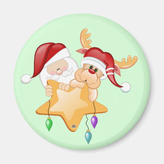 Santa and Rudy Star Magnet