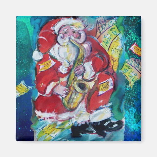 SANTA AND SAX, MUSICAL CHRISTMAS PARTY MAGNET (Front)