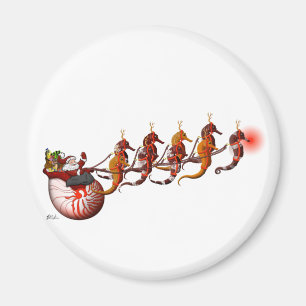 Santa and Seahorse Sleigh Magnet