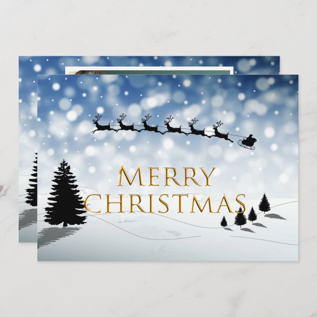 Santa and Sleigh silhouette Snow scene Personalise Holiday Card (Front/Back)