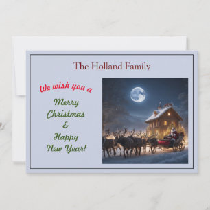 Santa and sleigh with reindeer holiday card