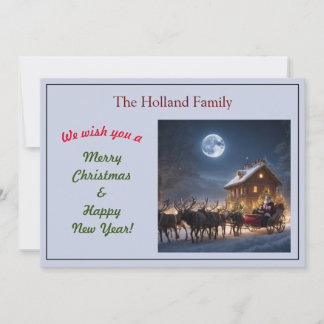 Santa and sleigh with reindeer holiday card