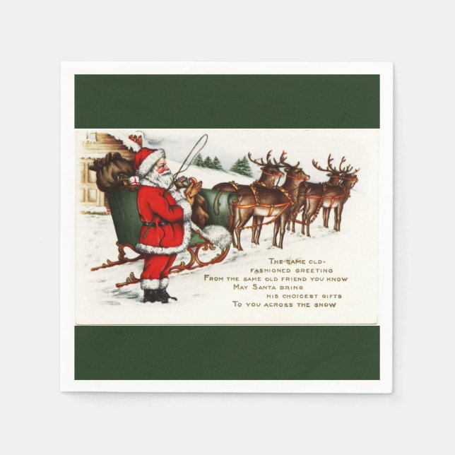 Santa and Sleigh with Reindeer Napkin (Front)