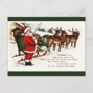 Santa and Sleigh with Reindeer Postcard