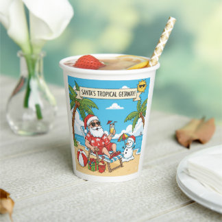 Santa and Snowman at the Beach Paper Cups