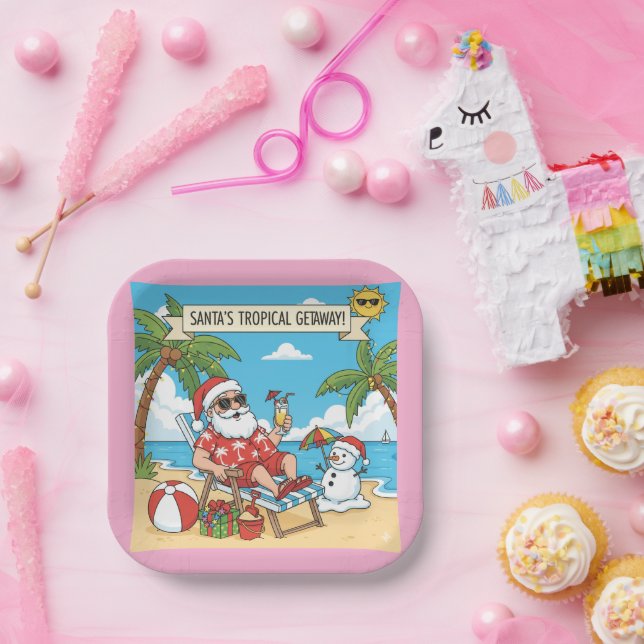 Santa and Snowman at the Beach Paper Plate (Party)