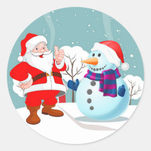 Santa and Snowman Classic Round Sticker