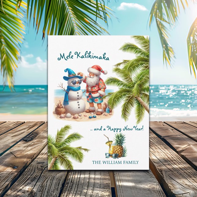 Santa and Snowman Mele Kalikimaka Christmas Holiday Postcard (Creator Uploaded)