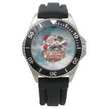 Santa and Snowman Merry Christmas Wrist Watch