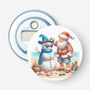 Santa and Snowman Tropical Island Christmas Bottle Opener