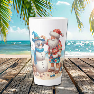 Santa and Snowman Tropical Island Christmas Latte Mug
