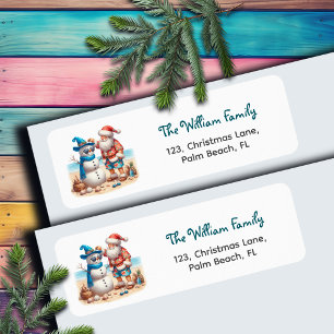Santa and Snowman Tropical Island Return Address Return Address Label