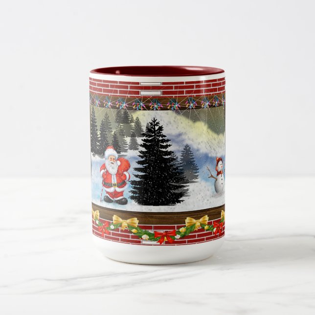 Santa and Snowman Two-Tone Coffee Mug (Center)